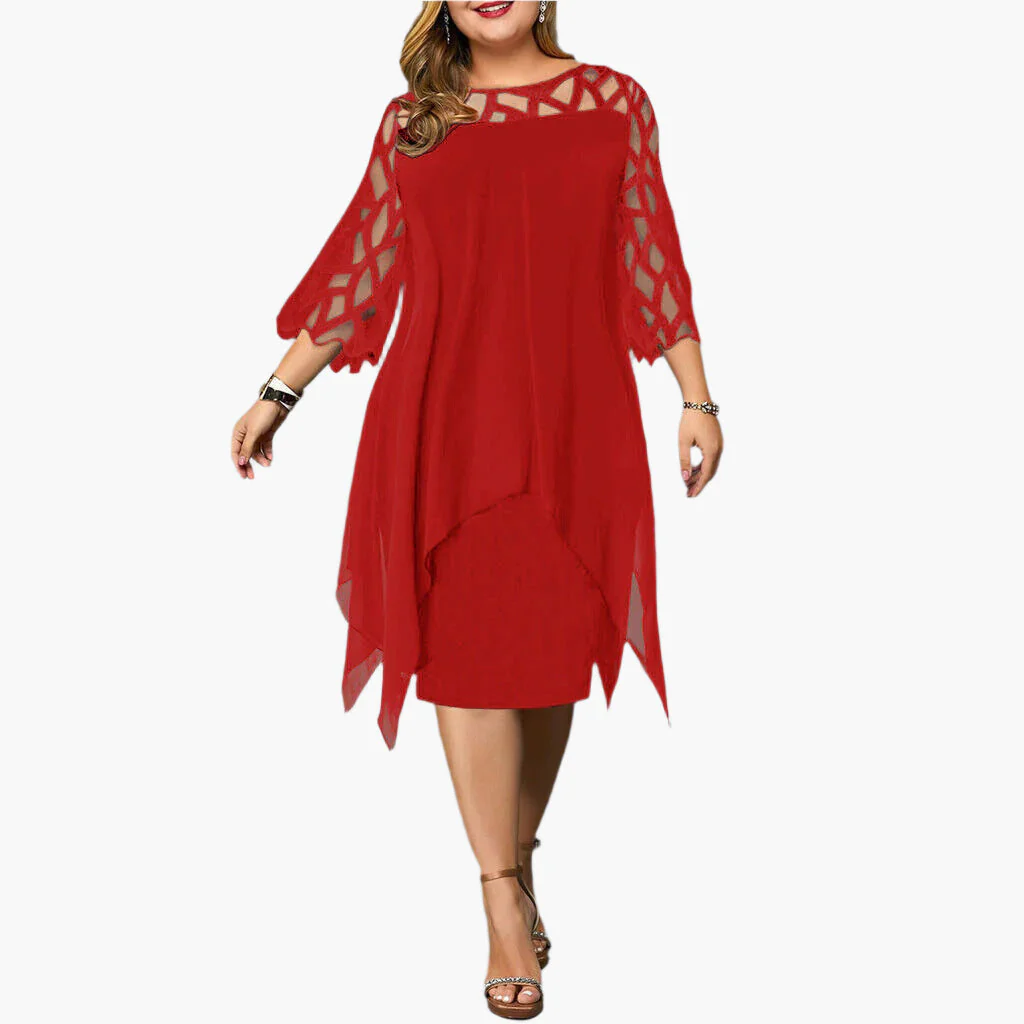 Damen Elegantes Plus Size Abendkleid mit Spitzenärmeln und Asymmetrischem Schnitt – Perfekt für festliche Anlässe - Image 6