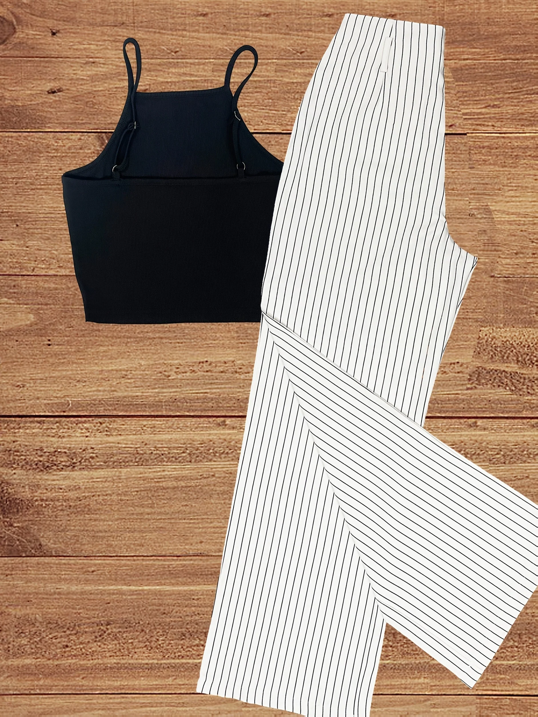 Damen Elegantes Set mit Nadelstreifen – Ärmelloses Top und Weite Hose mit Gürtel, Perfekt für Büro und Freizeit - Image 7