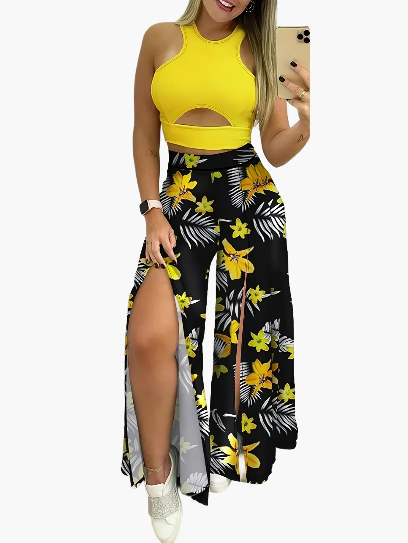 Damen Elegantes Sommer-Set mit Crop Top und Maxirock, Florales Muster, Perfekt für Urlaub & Freizeit - Image 9
