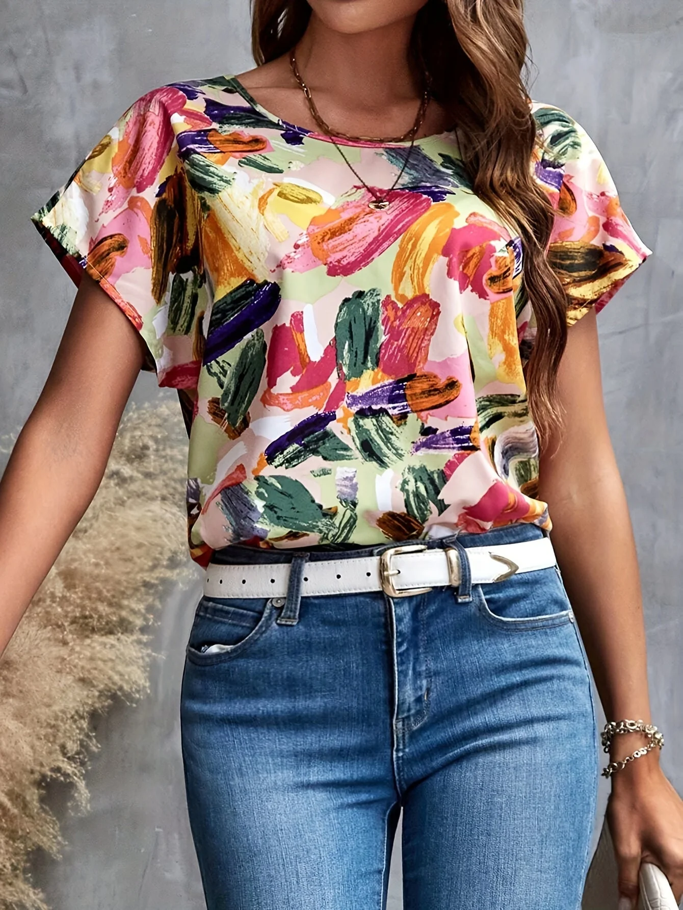Damen Elegantes Sommer-Top mit abstraktem Print und kurzen Ärmeln – Modisches Freizeitshirt - Image 4