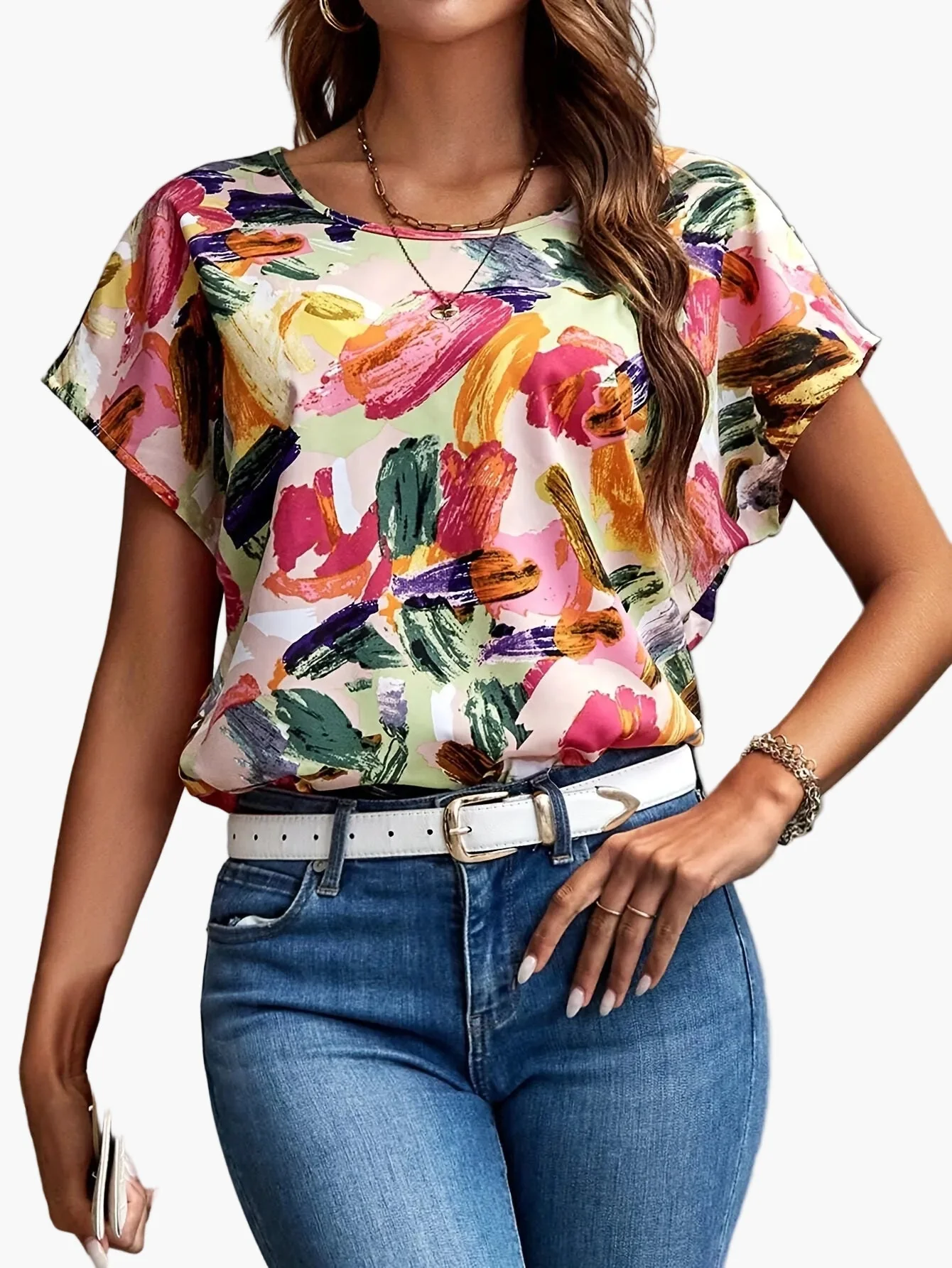 Damen Elegantes Sommer-Top mit abstraktem Print und kurzen Ärmeln – Modisches Freizeitshirt - Image 5