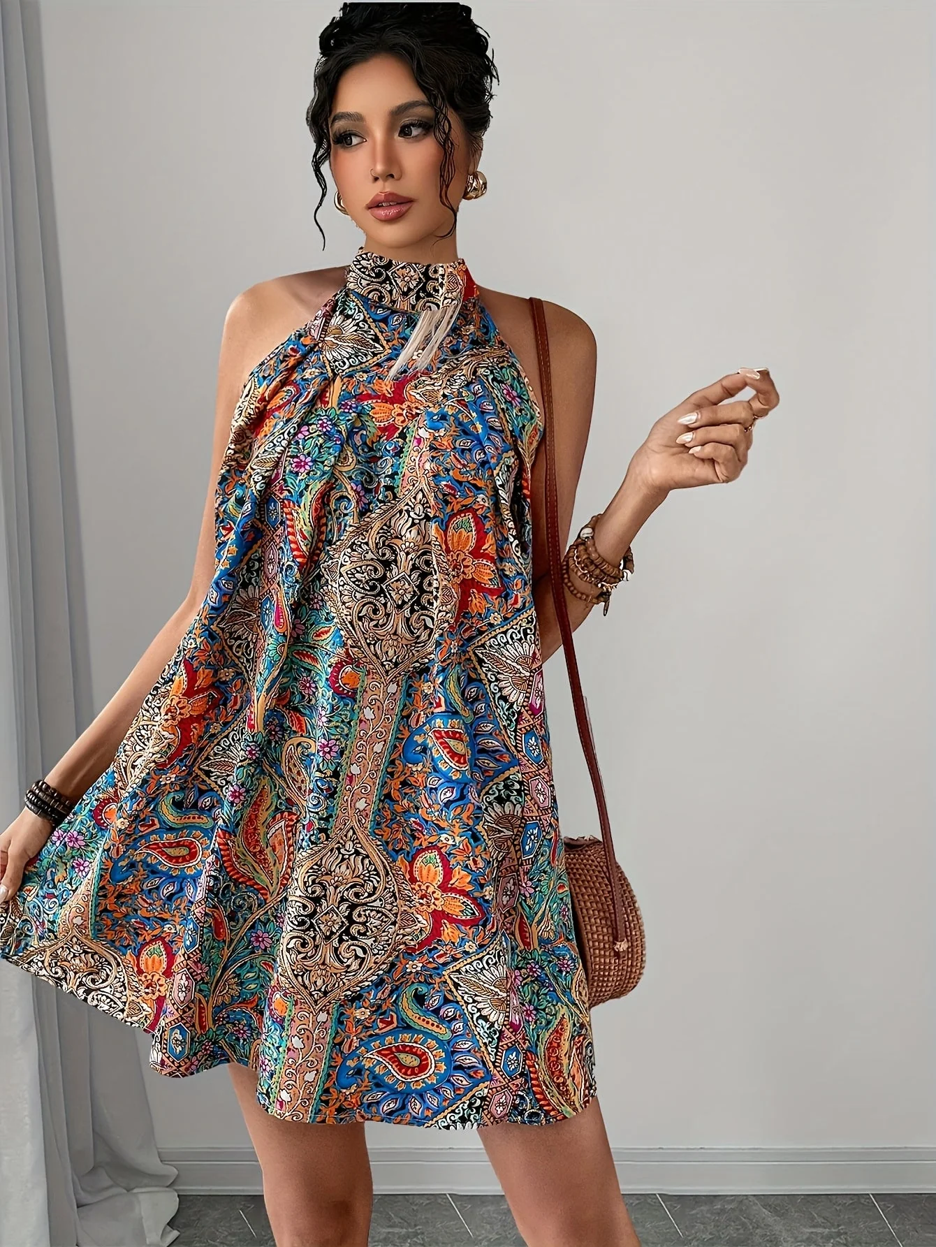 Damen Elegantes Trapezkleid mit Geometrischem Muster – Sommer Freizeit & Urlaub - Image 3