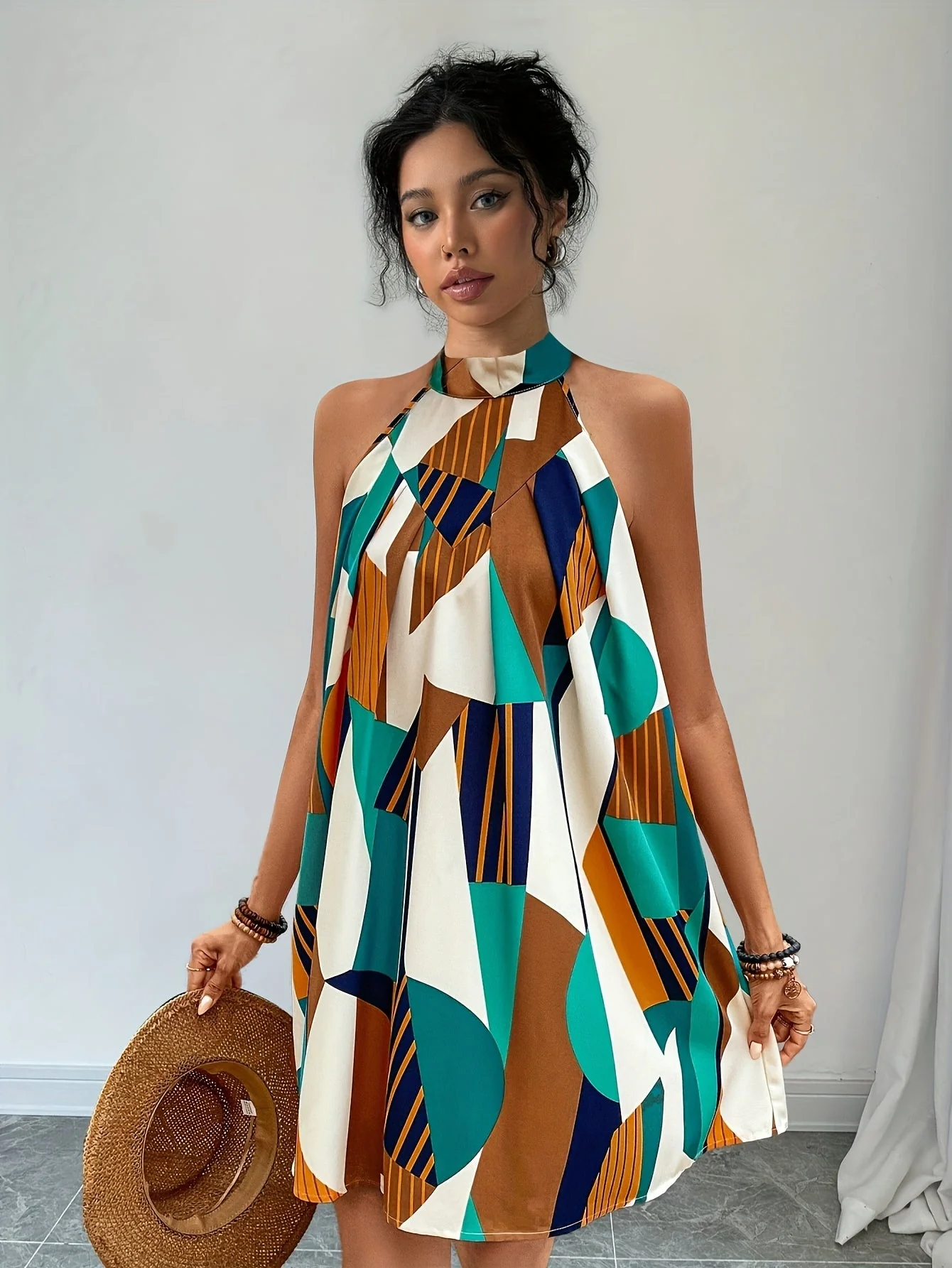 Damen Elegantes Trapezkleid mit Geometrischem Muster – Sommer Freizeit & Urlaub - Image 9