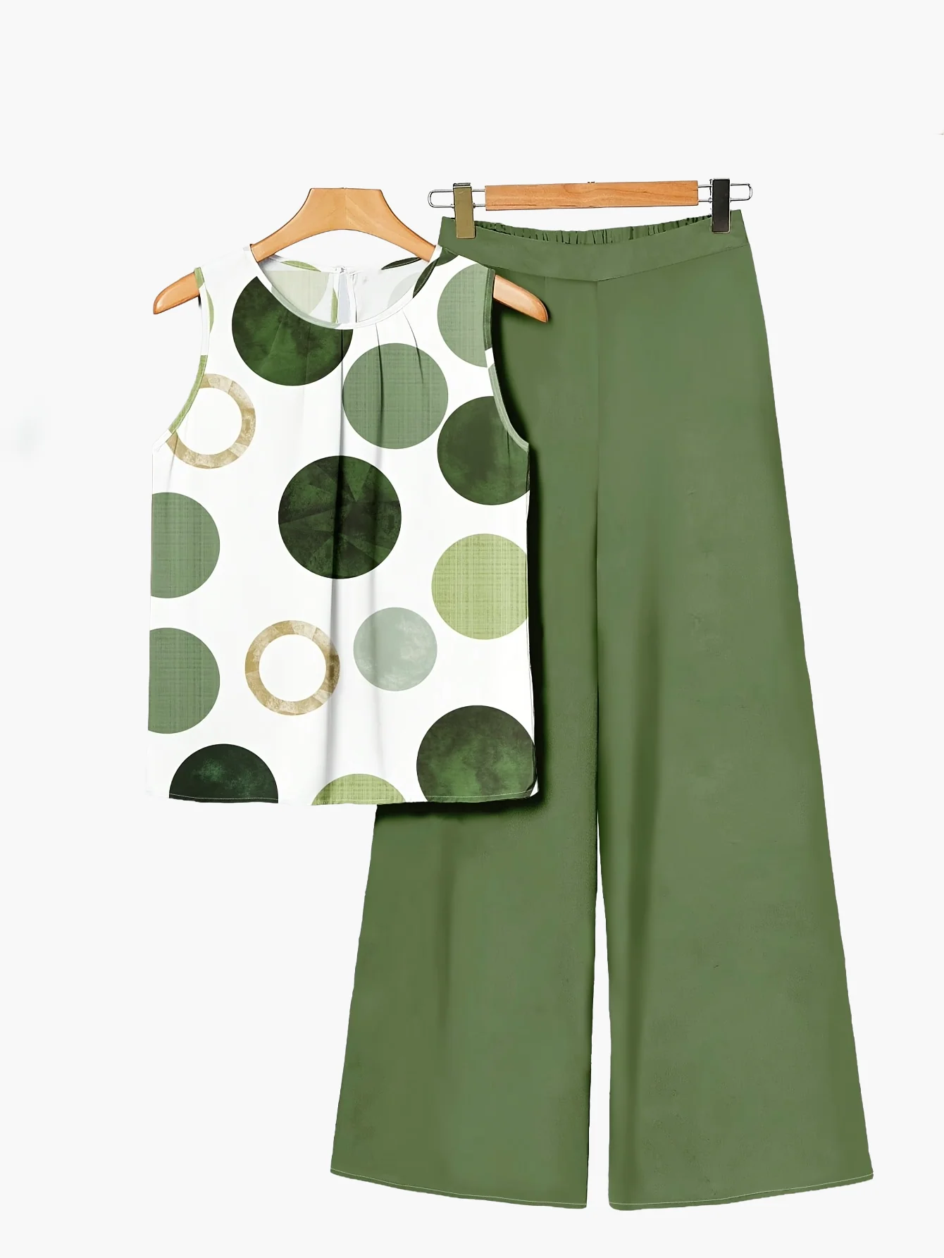 Damen Elegantes Zweiteiler Set – Ärmelloses Top und Weite Palmenprint-Hose für Sommer und Freizeit - Image 9