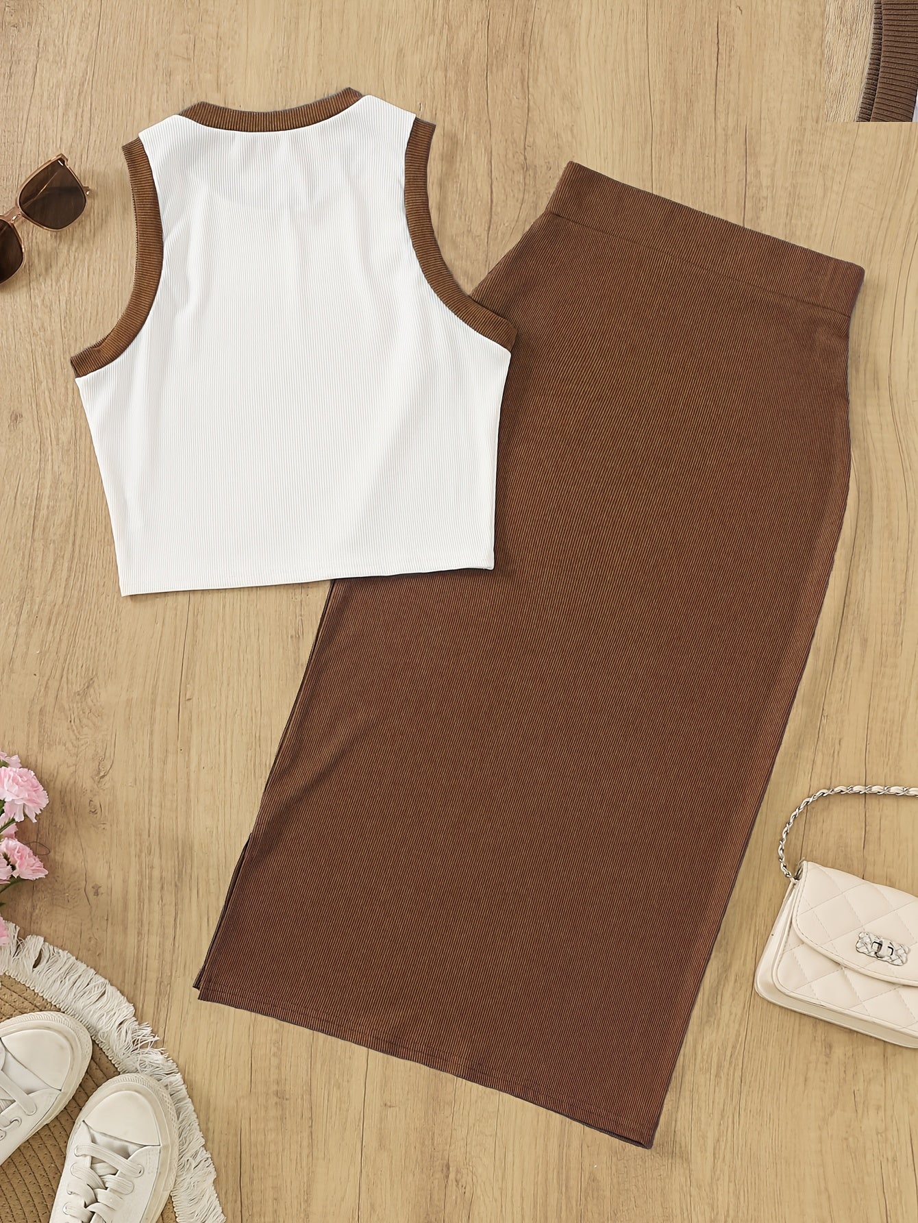 Damen Elegantes Zweiteiler-Set mit ärmellosem Top und Rock – Perfekt für Frühling und Sommer - Image 2