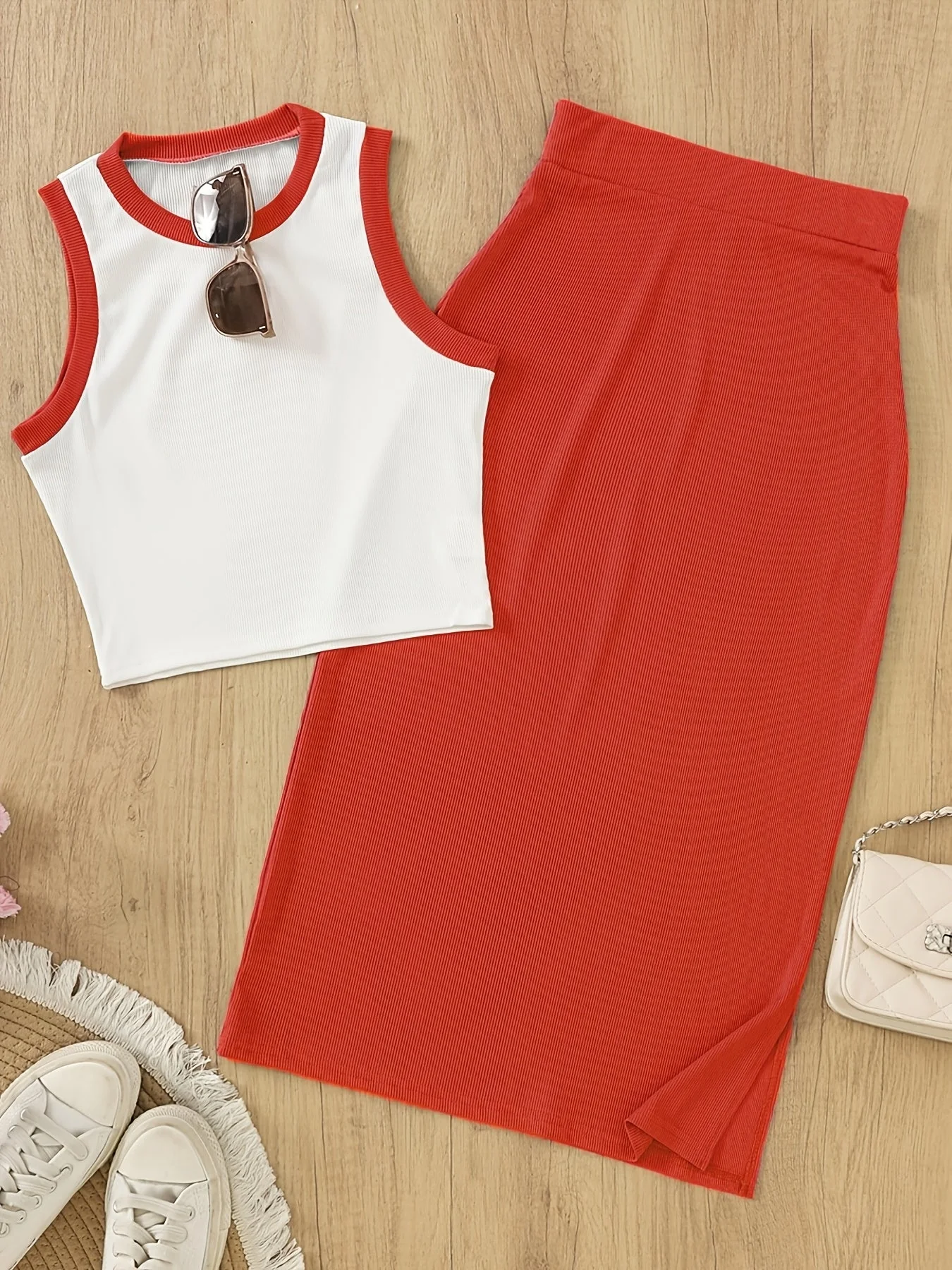 Damen Elegantes Zweiteiler-Set mit ärmellosem Top und Rock – Perfekt für Frühling und Sommer - Image 3