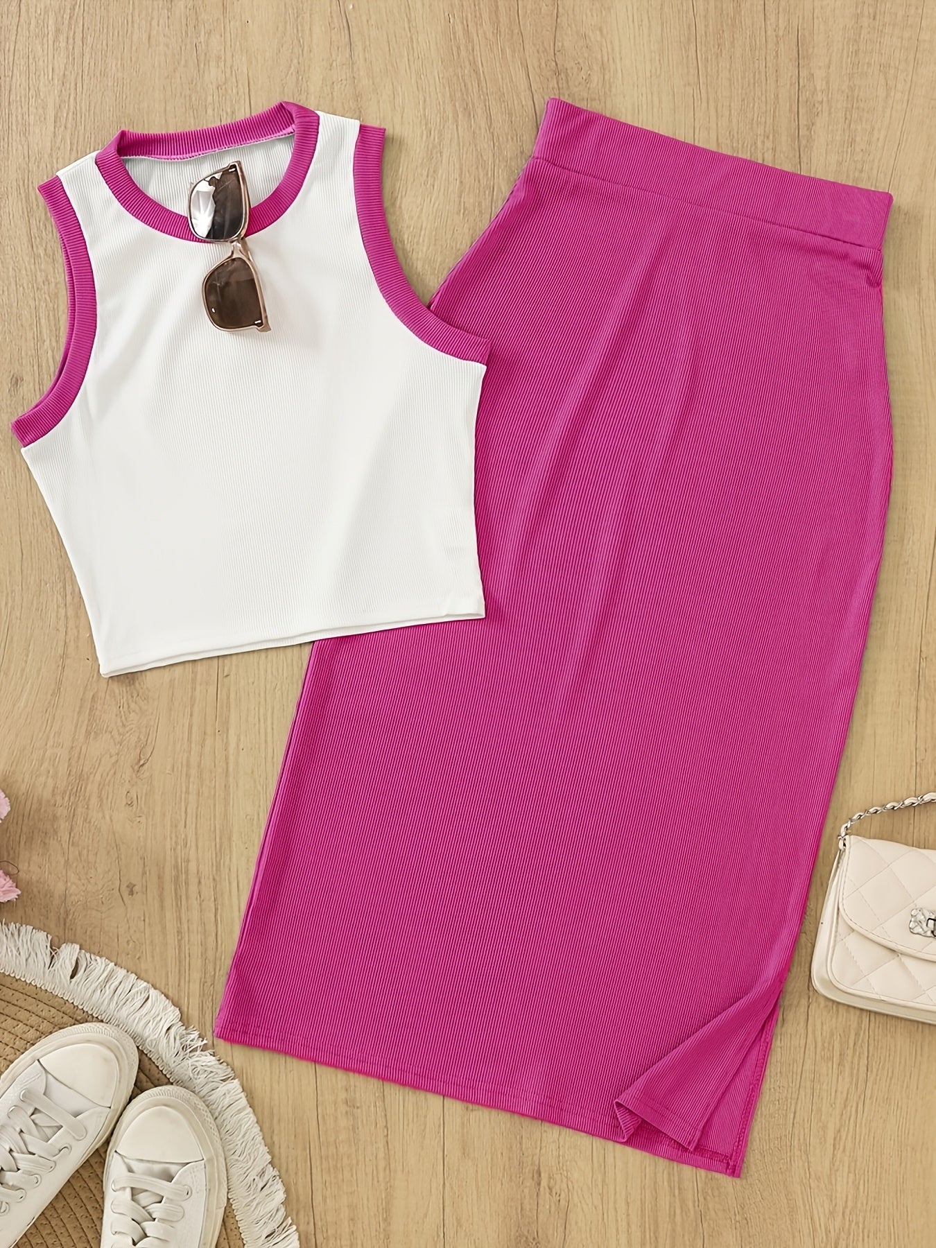 Damen Elegantes Zweiteiler-Set mit ärmellosem Top und Rock – Perfekt für Frühling und Sommer - Image 4