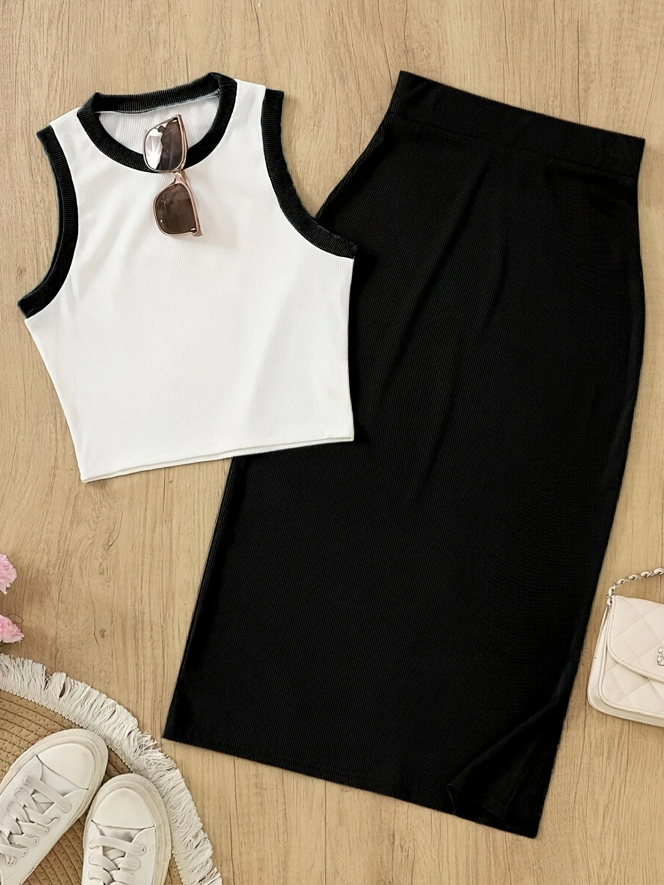 Damen Elegantes Zweiteiler-Set mit ärmellosem Top und Rock – Perfekt für Frühling und Sommer - Image 5