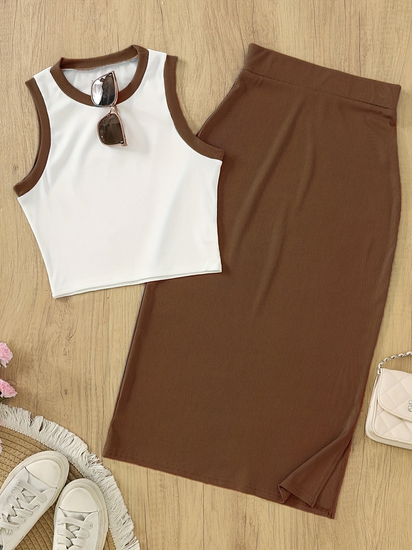 Damen Elegantes Zweiteiler-Set mit ärmellosem Top und Rock – Perfekt für Frühling und Sommer - Image 6