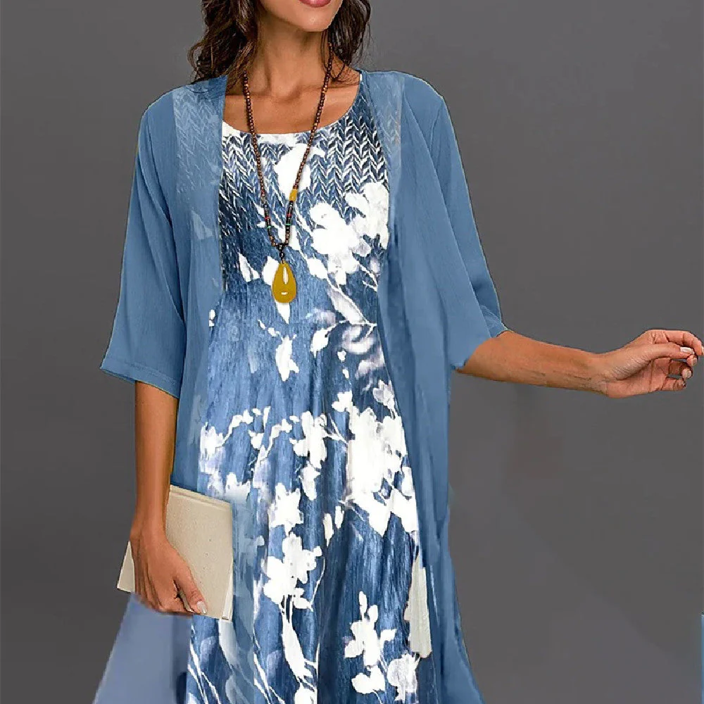 Damen Elegantes Zweiteiliges Chiffon A-Linien Midikleid Set Festlich & Alltag - Image 10