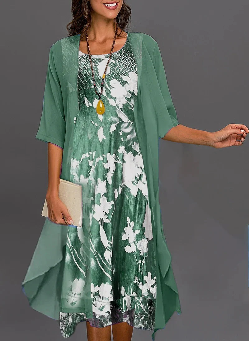 Damen Elegantes Zweiteiliges Chiffon A-Linien Midikleid Set Festlich & Alltag - Image 3