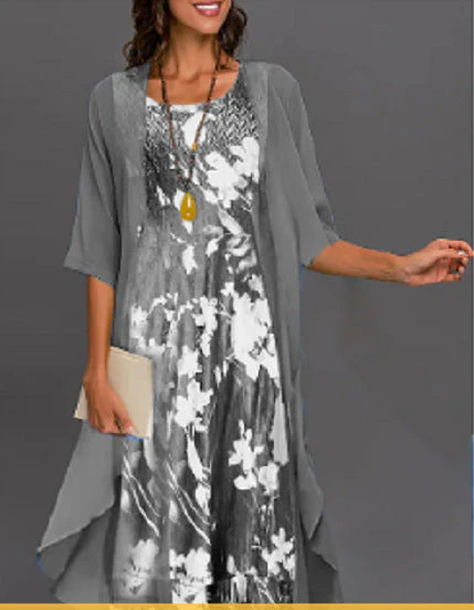 Damen Elegantes Zweiteiliges Chiffon A-Linien Midikleid Set Festlich & Alltag - Image 4