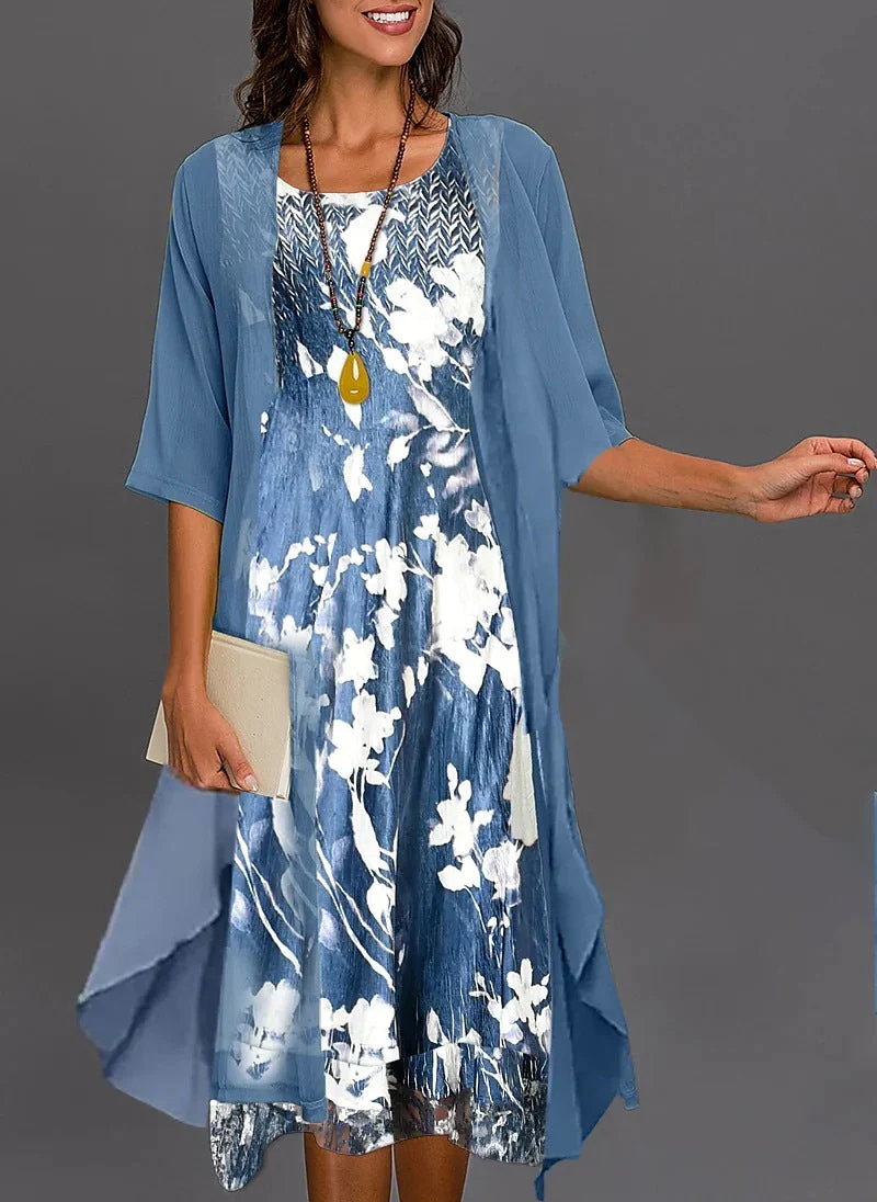 Damen Elegantes Zweiteiliges Chiffon A-Linien Midikleid Set Festlich & Alltag - Image 9