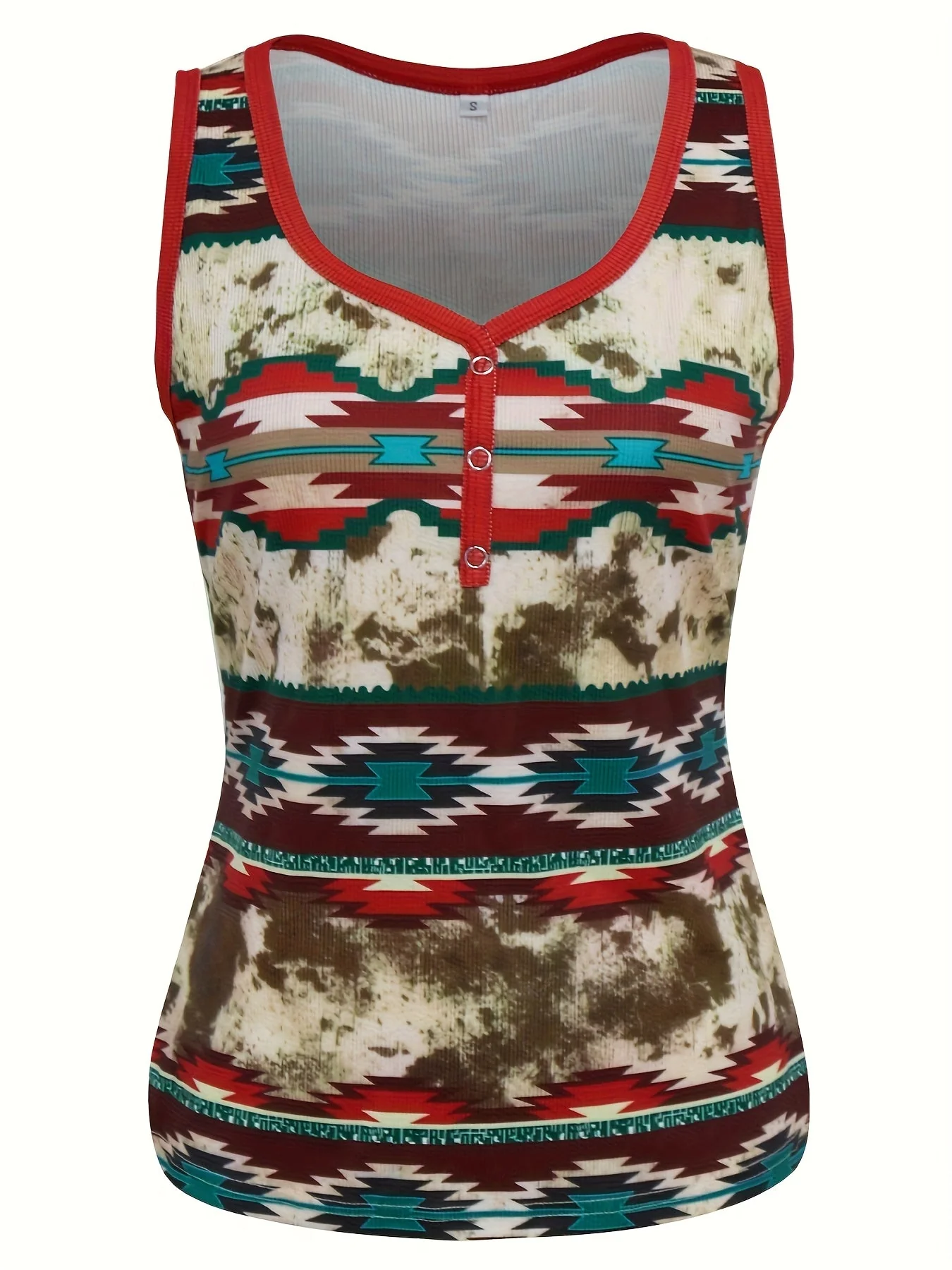 Damen Ethno-Style Sommer Top mit Knopfleiste und geometrischem Muster – Casual Freizeitmode - Image 5