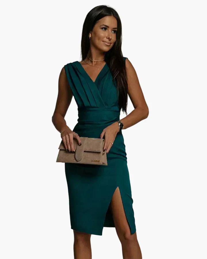 Damen Etuikleid Elegant – Business & Abendmode mit V-Ausschnitt und Schlitz, Figurbetont