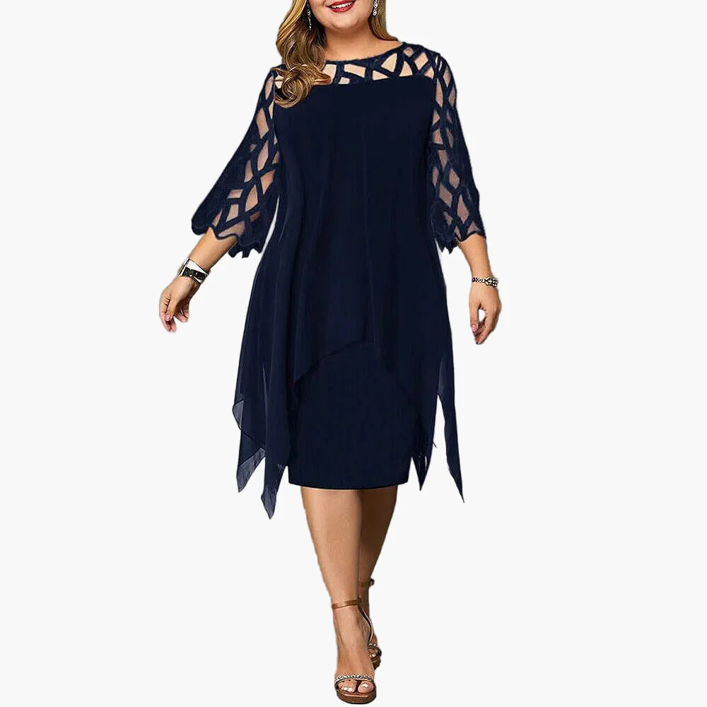 Damen Festliches Midikleid mit Spitzeneinsatz und asymmetrischem Saum – Elegantes Abendkleid in Übergrößen