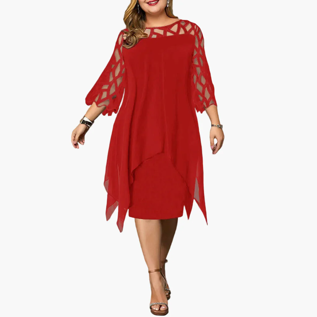 Damen Festliches Midikleid mit Spitzeneinsatz und asymmetrischem Saum – Elegantes Abendkleid in Übergrößen - Image 6