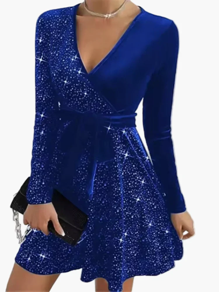 Damen Festliches Partykleid mit Glitzer und Schleife – Eleganter Look für besondere Anlässe - Image 2