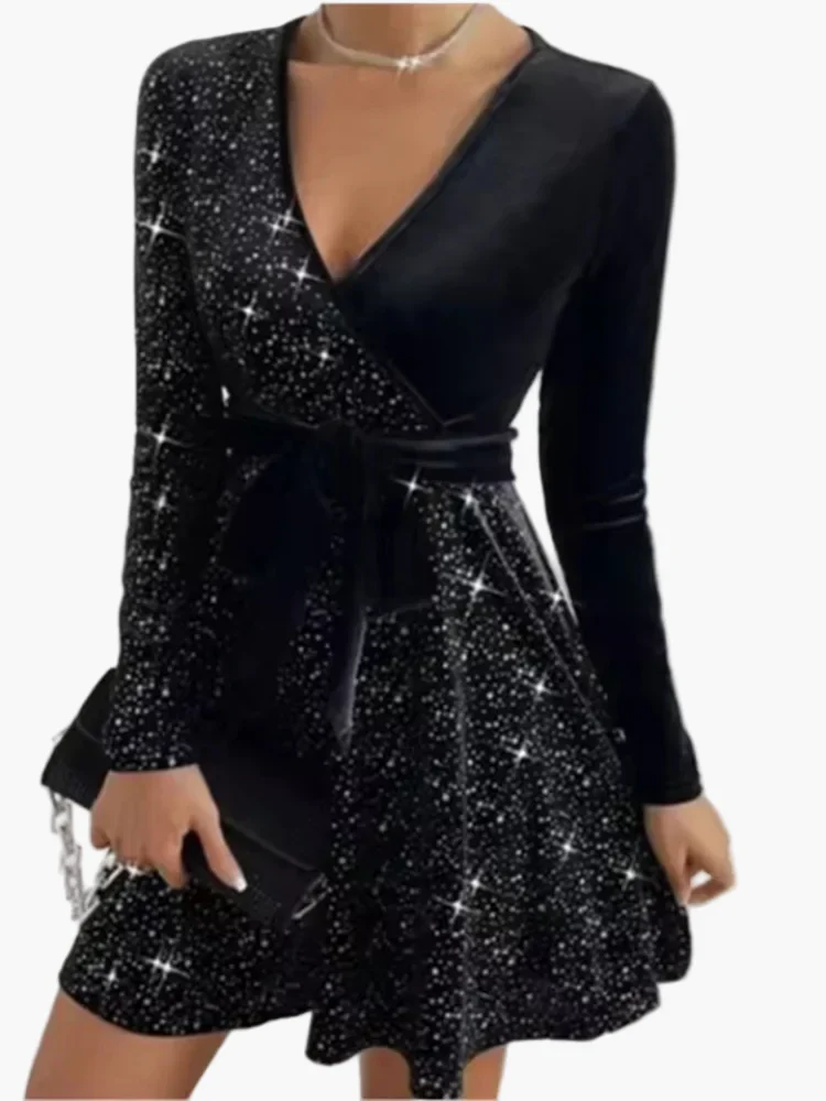 Damen Festliches Partykleid mit Glitzer und Schleife – Eleganter Look für besondere Anlässe - Image 3