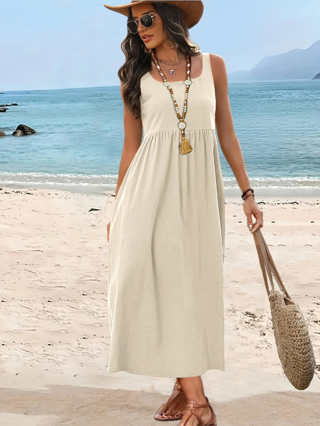 Damen Fit & Flare Midikleid mit weitem Rock und Square Neck – Perfekt für Urlaub und Alltag - Image 10