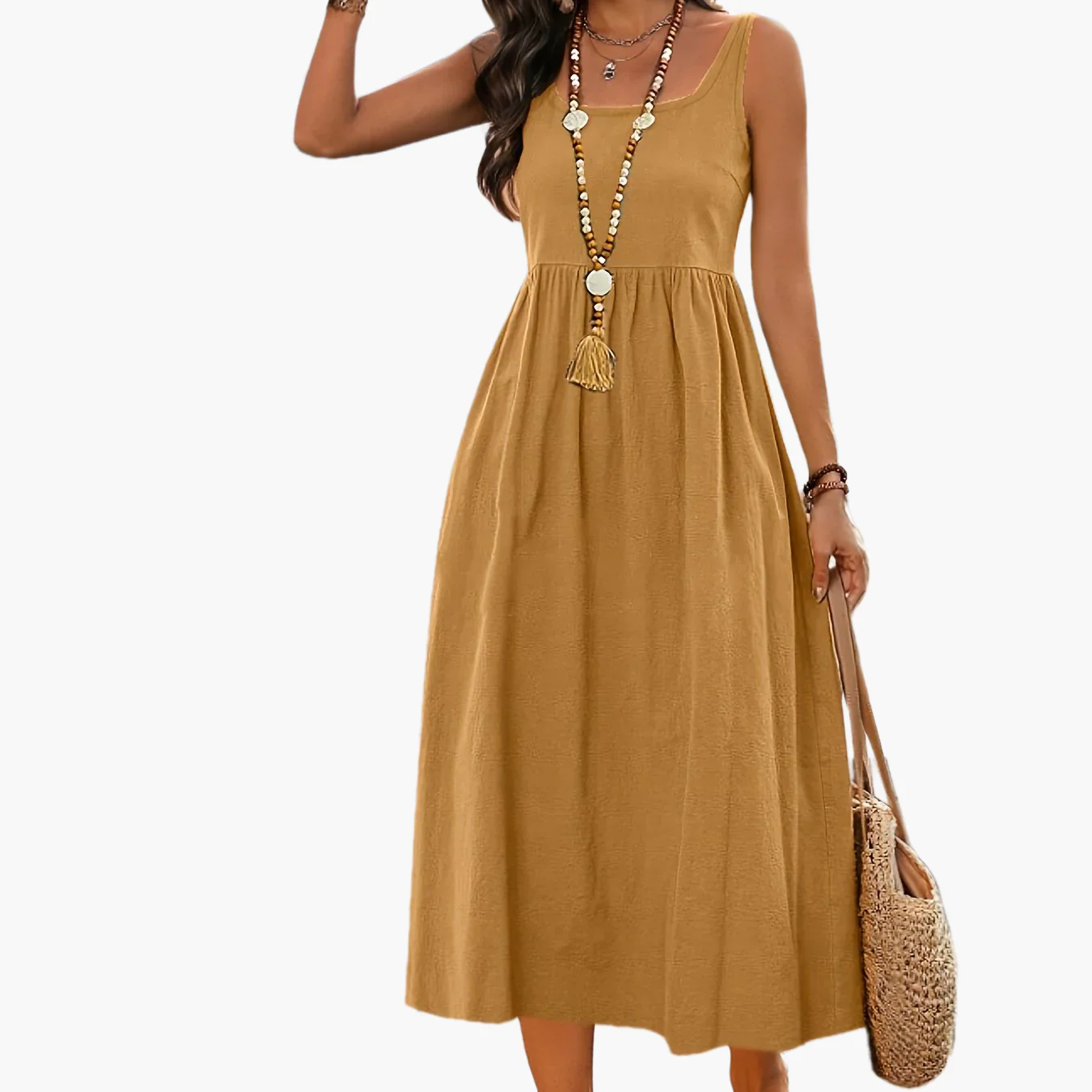 Damen Fit & Flare Midikleid mit weitem Rock und Square Neck – Perfekt für Urlaub und Alltag - Image 11