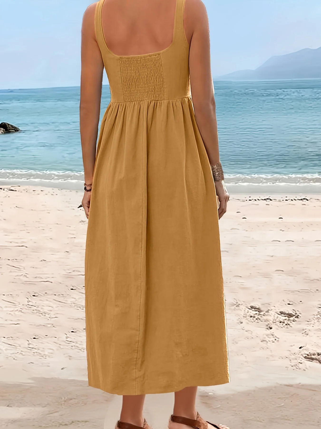 Damen Fit & Flare Midikleid mit weitem Rock und Square Neck – Perfekt für Urlaub und Alltag - Image 5