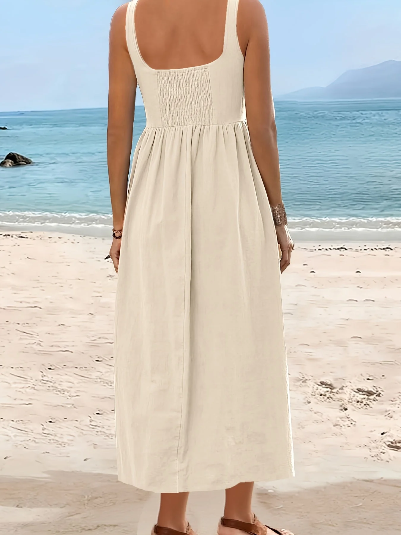 Damen Fit & Flare Midikleid mit weitem Rock und Square Neck – Perfekt für Urlaub und Alltag - Image 7