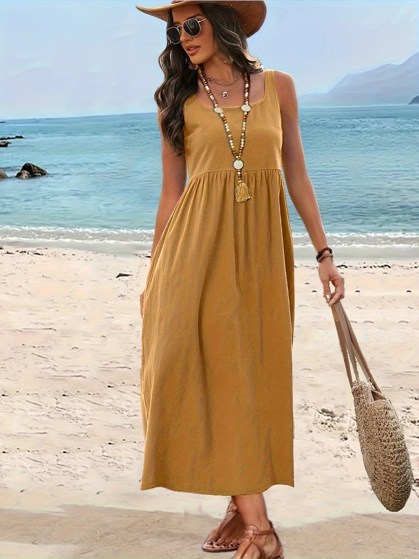 Damen Fit & Flare Midikleid mit weitem Rock und Square Neck – Perfekt für Urlaub und Alltag - Image 8