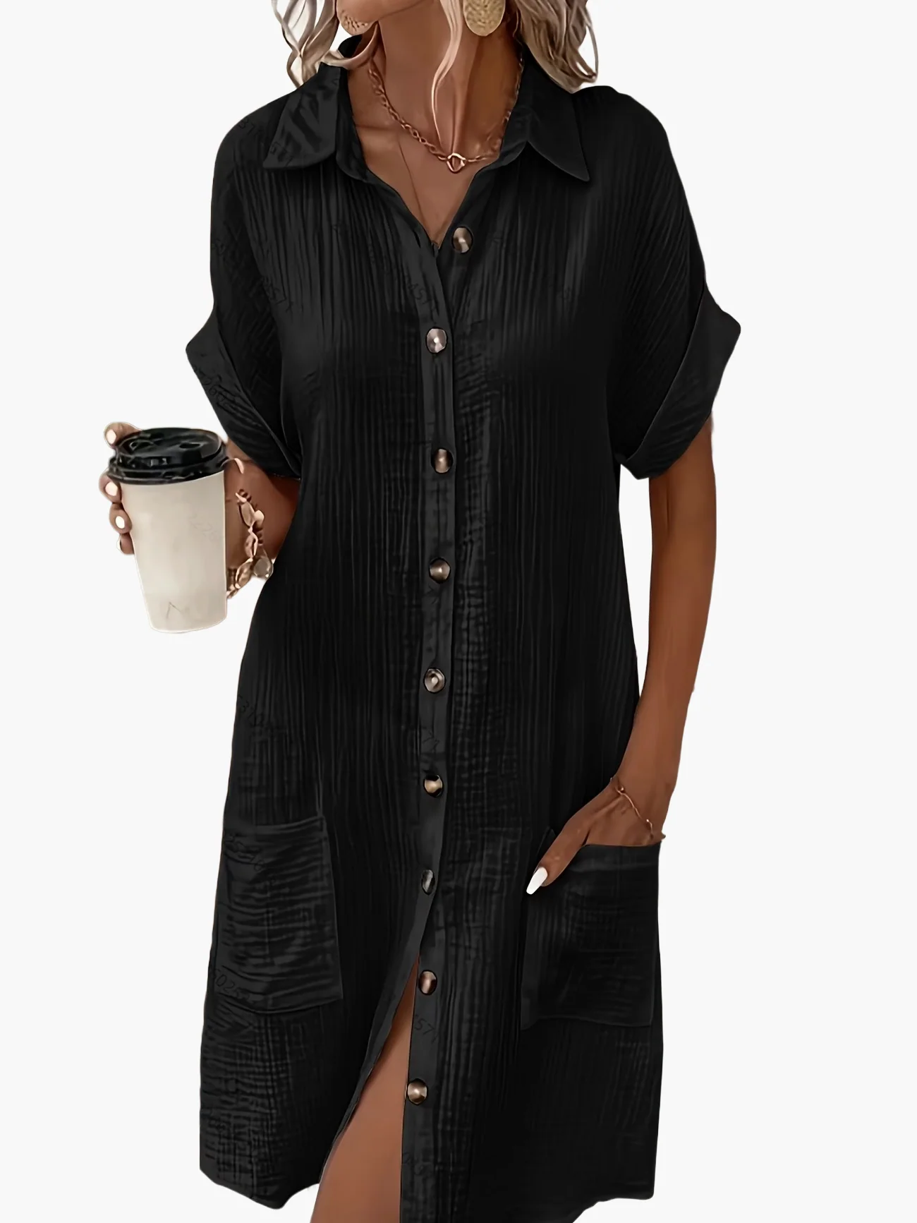 Damen Freizeit Hemdblusenkleid mit Knopfleiste und Taschen – Lässiger Sommerstil - Image 10