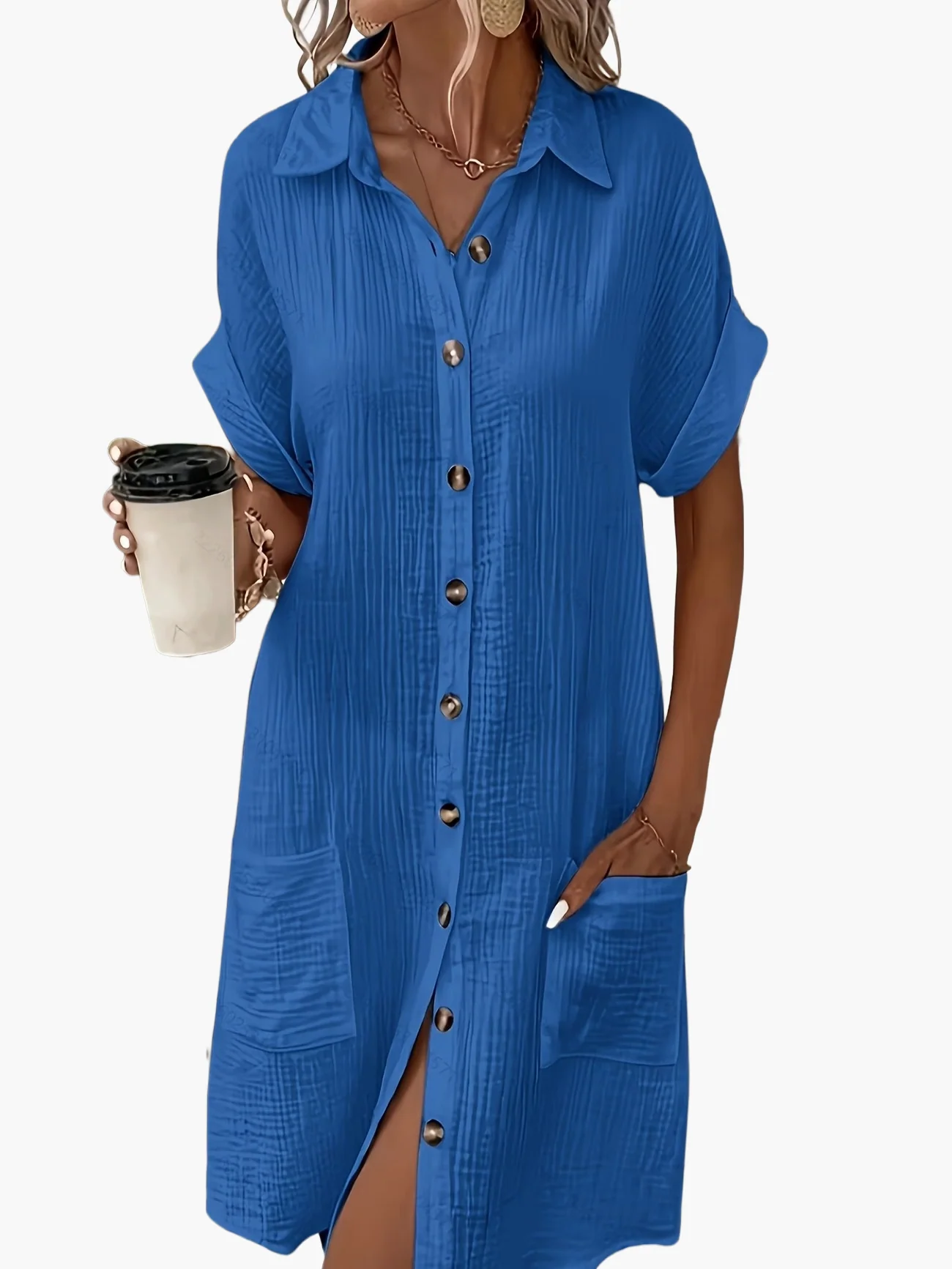Damen Freizeit Hemdblusenkleid mit Knopfleiste und Taschen – Lässiger Sommerstil - Image 11