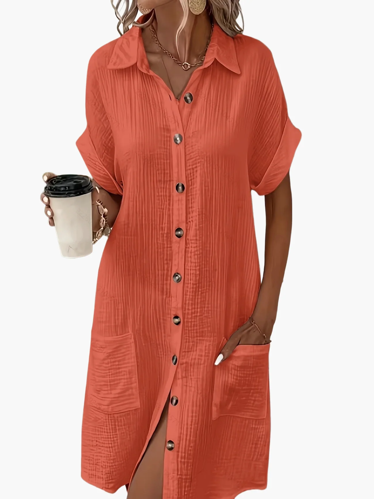 Damen Freizeit Hemdblusenkleid mit Knopfleiste und Taschen – Lässiger Sommerstil - Image 12