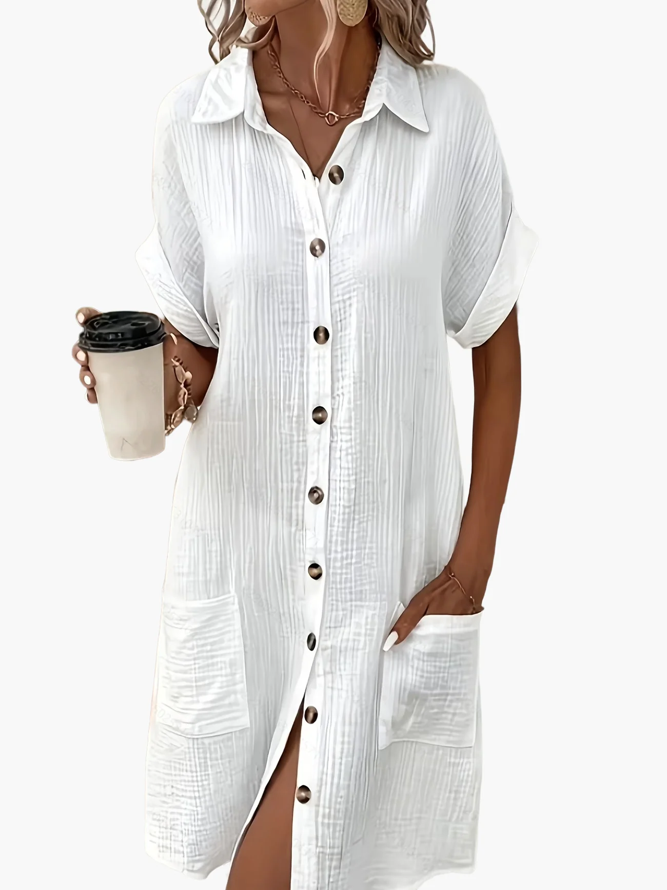 Damen Freizeit Hemdblusenkleid mit Knopfleiste und Taschen – Lässiger Sommerstil - Image 13