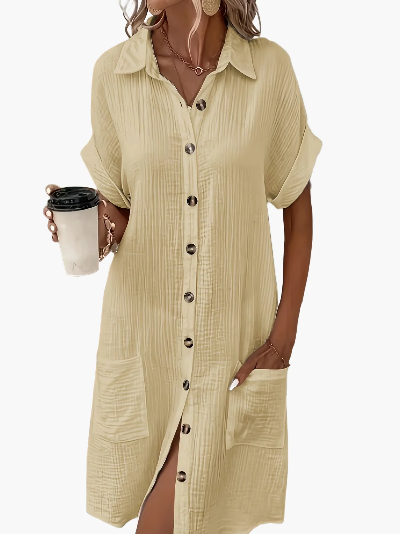 Damen Freizeit Hemdblusenkleid mit Knopfleiste und Taschen – Lässiger Sommerstil - Image 6