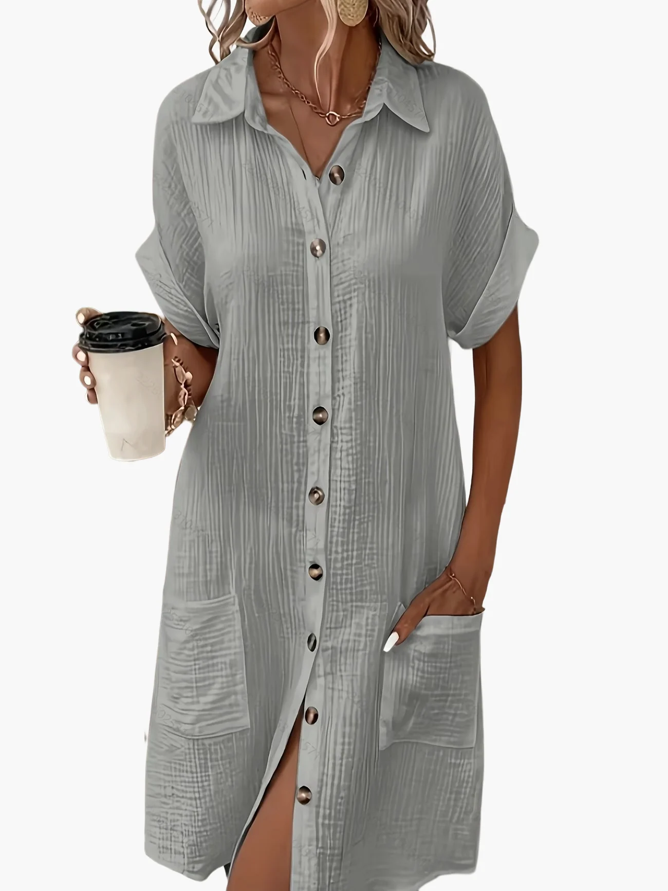 Damen Freizeit Hemdblusenkleid mit Knopfleiste und Taschen – Lässiger Sommerstil - Image 8