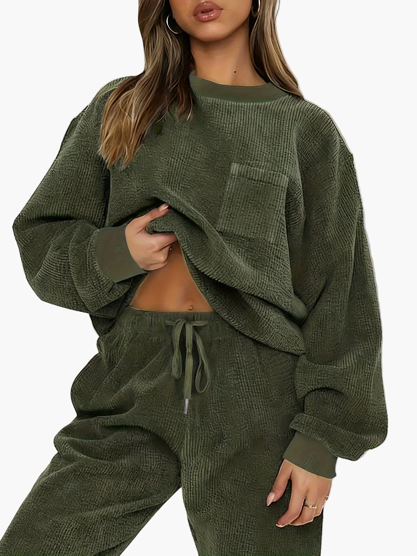 Damen Freizeit-Loungewear Set mit lockerer Passform – Pullover & Jogginghose für Herbst und Winter - Image 3