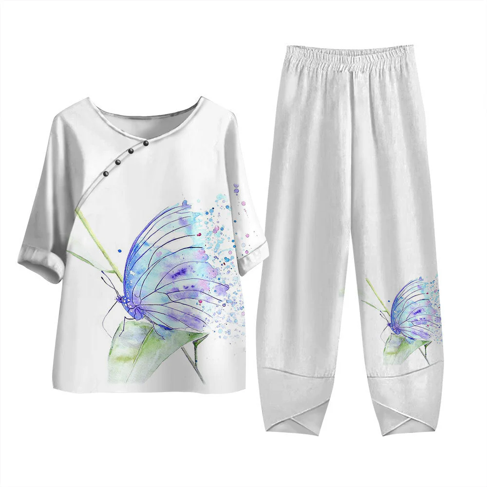Damen Freizeit Set im Japanischen Stil mit Libellen-Print – Zweiteiler, Bequem für Alltag & Reisen - Image 10