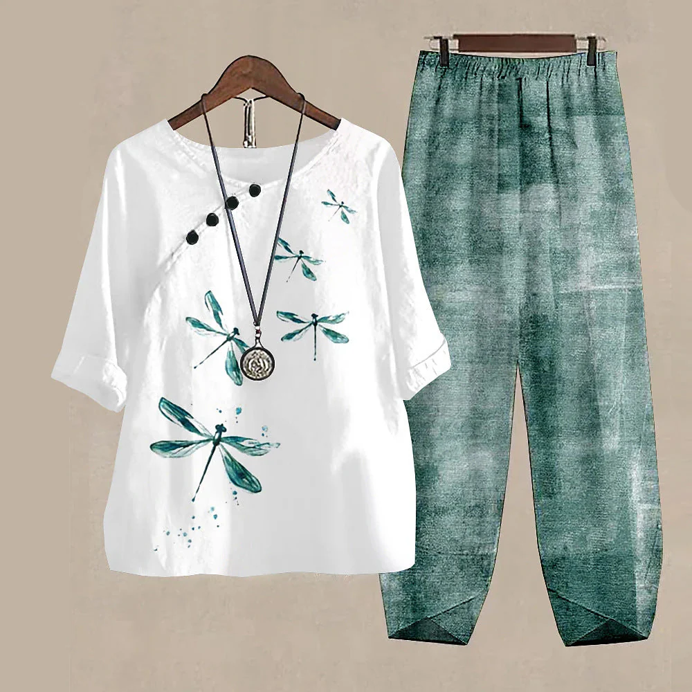 Damen Freizeit Set im Japanischen Stil mit Libellen-Print – Zweiteiler, Bequem für Alltag & Reisen - Image 14