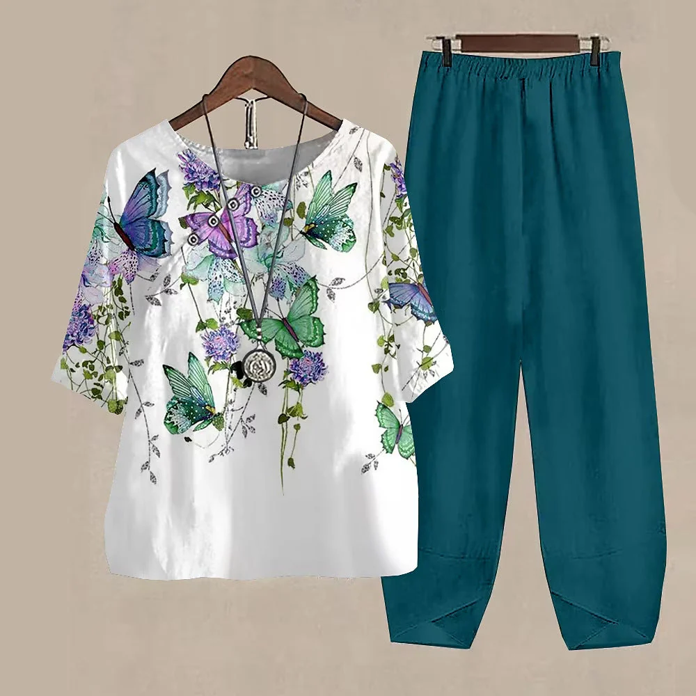 Damen Freizeit Set im Japanischen Stil mit Libellen-Print – Zweiteiler, Bequem für Alltag & Reisen - Image 7