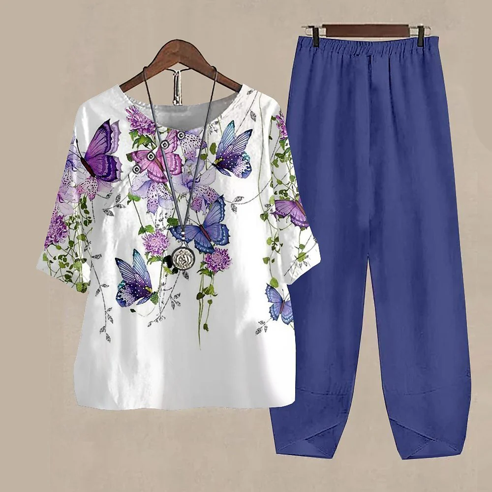 Damen Freizeit Set im Japanischen Stil mit Libellen-Print – Zweiteiler, Bequem für Alltag & Reisen - Image 8