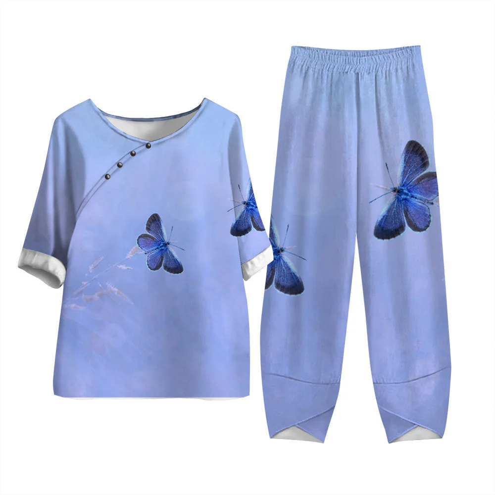 Damen Freizeit Set im Japanischen Stil mit Libellen-Print – Zweiteiler, Bequem für Alltag & Reisen - Image 9