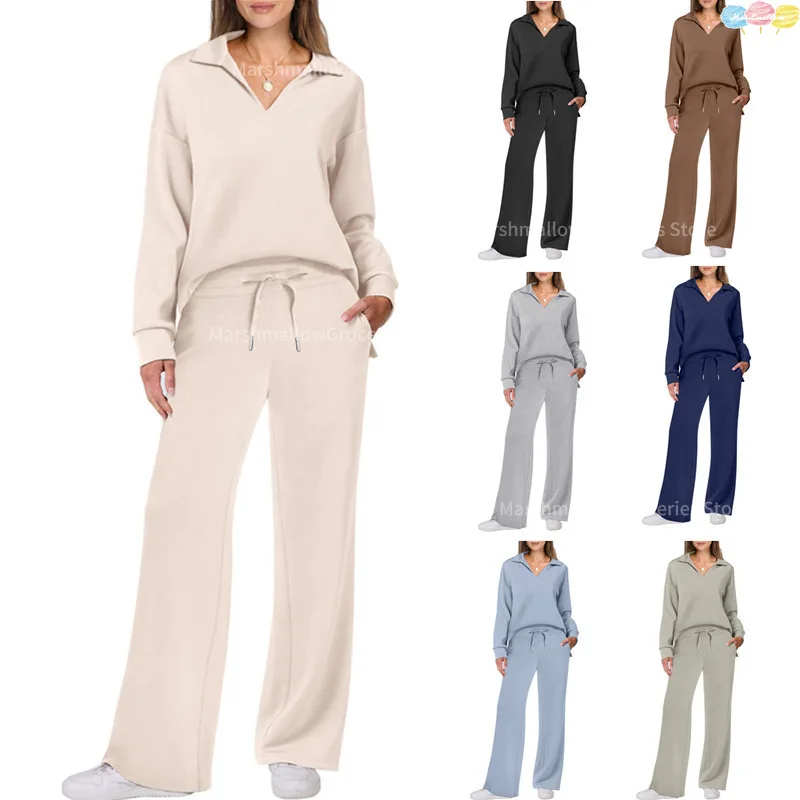 Damen Freizeit-Set mit weitem Bein und V-Ausschnitt – Bequemes Loungewear-Outfit für Alltag & Reisen - Image 13