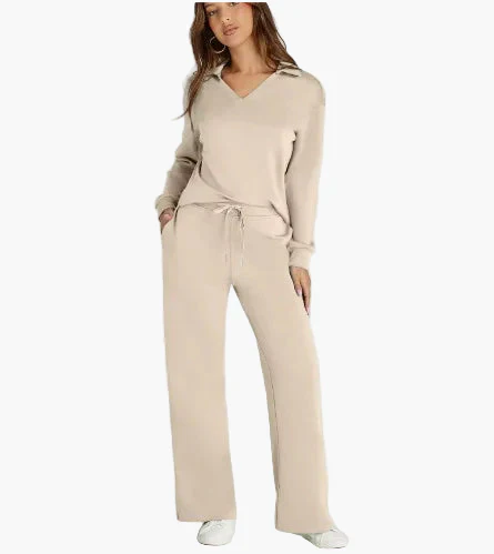 Damen Freizeit-Set mit weitem Bein und V-Ausschnitt – Bequemes Loungewear-Outfit für Alltag & Reisen - Image 8