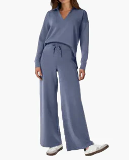 Damen Freizeit-Set mit weitem Bein und V-Ausschnitt – Bequemes Loungewear-Outfit für Alltag & Reisen - Image 9