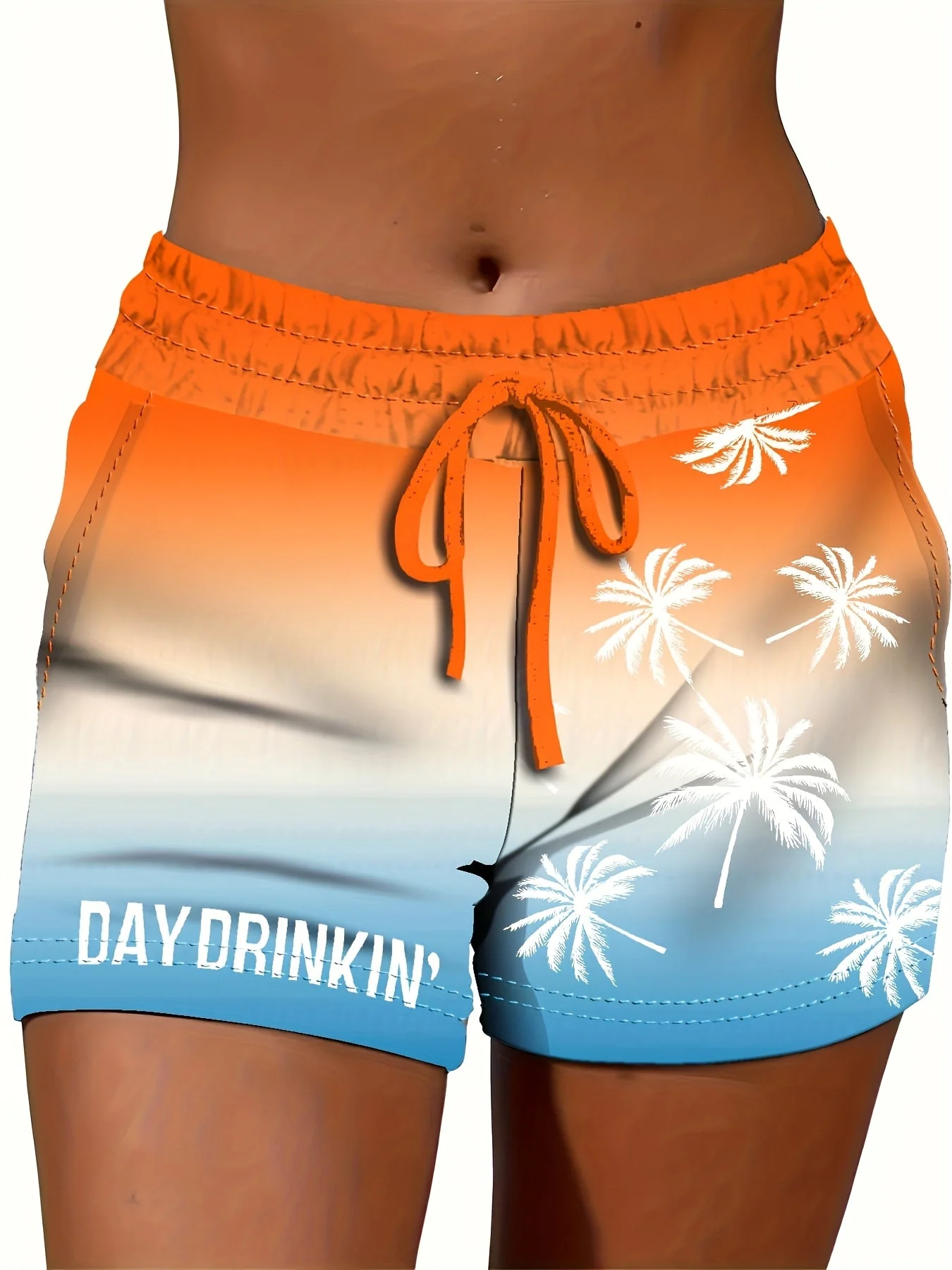 Damen Freizeit-Shorts mit Palmen-Print und "DAY DRINKIN'" Statement für Sommer & Urlaub - Image 3