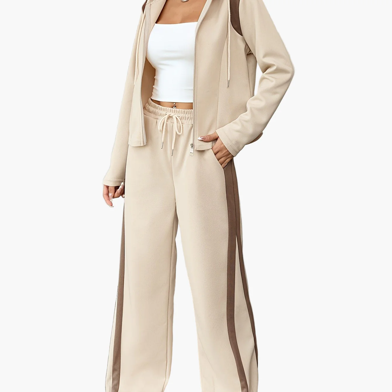 Damen Freizeit Trainingsanzug Set mit Kapuze – Zweiteilig, Lässig, Ideal für Alltag und Sport - Image 10