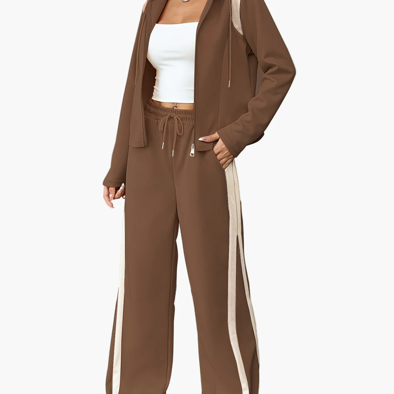 Damen Freizeit Trainingsanzug Set mit Kapuze – Zweiteilig, Lässig, Ideal für Alltag und Sport - Image 11
