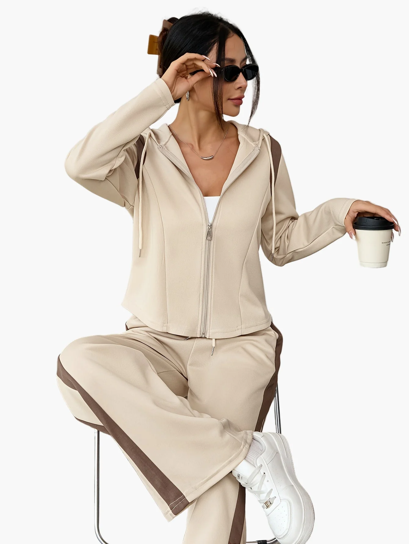 Damen Freizeit Trainingsanzug Set mit Kapuze – Zweiteilig, Lässig, Ideal für Alltag und Sport - Image 7