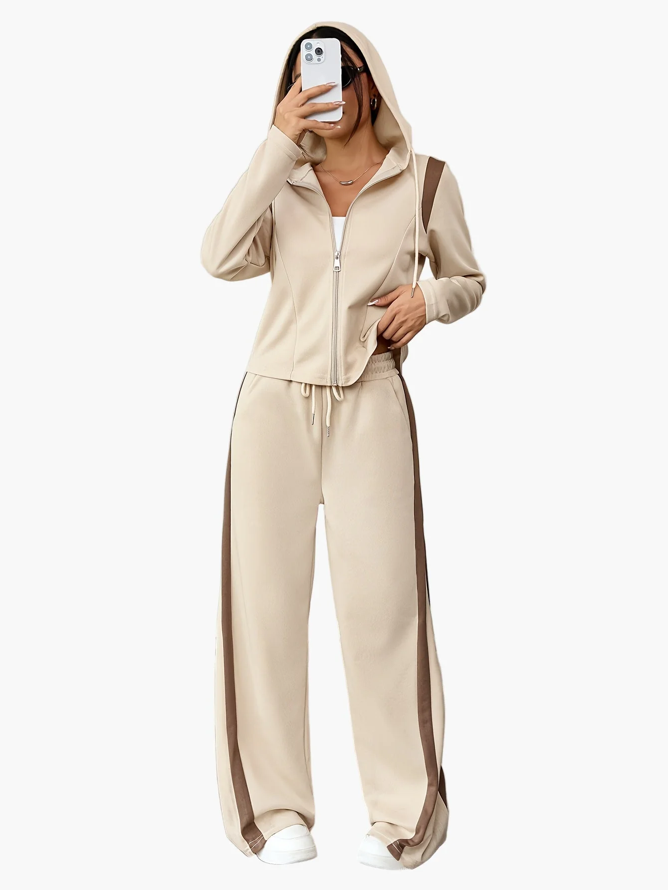 Damen Freizeit Trainingsanzug Set mit Kapuze – Zweiteilig, Lässig, Ideal für Alltag und Sport - Image 9
