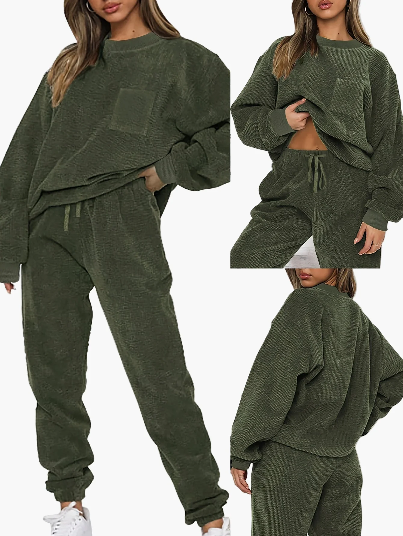 Damen Freizeit Zweiteiler Lounge Set – Komfortabler Oversize Hausanzug mit Tasche, modisch & vielseitig