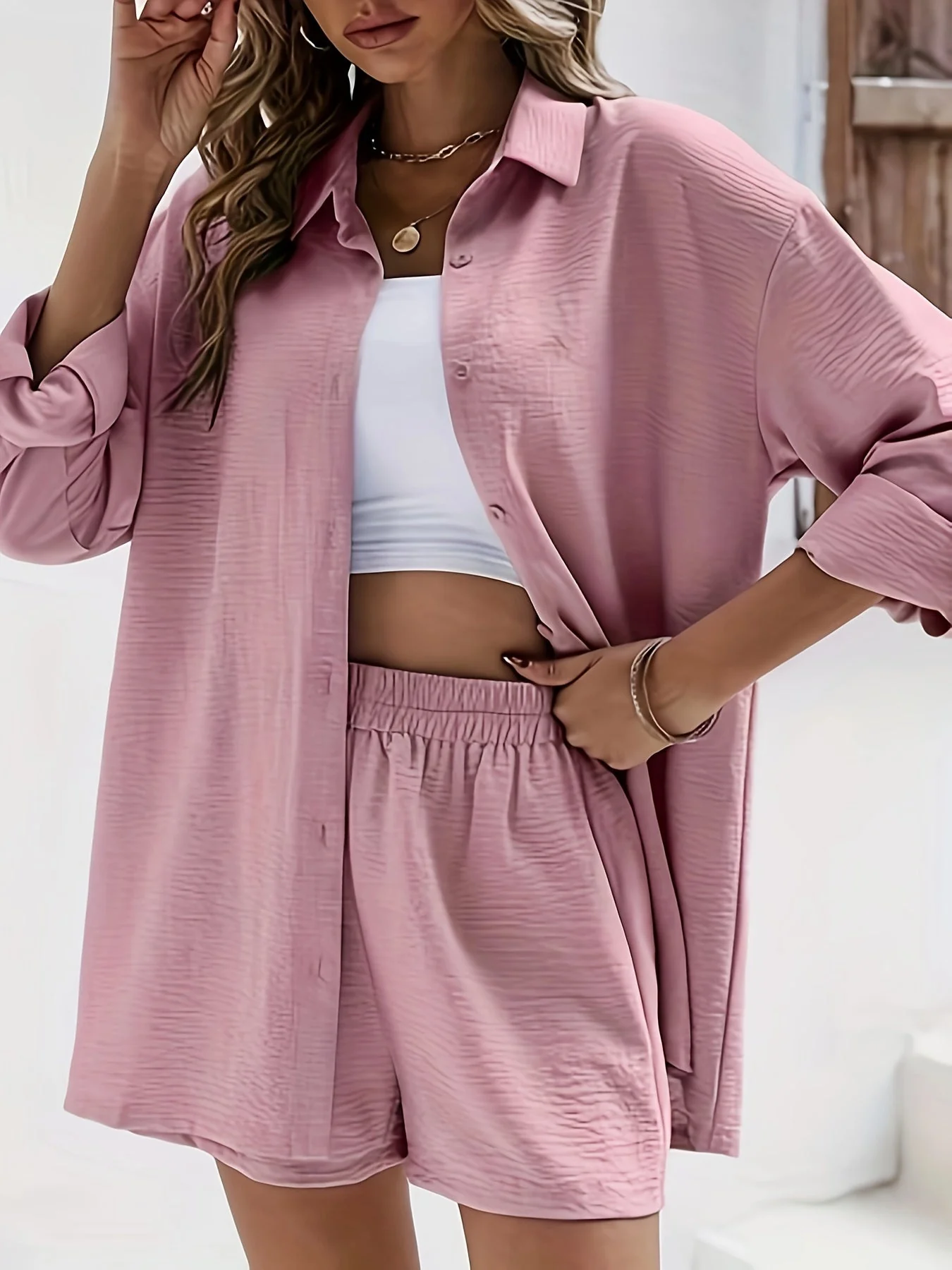Damen Freizeit Zweiteiler Set mit Hemd und Shorts – Lässige Streetwear für Alltag und Urlaub - Image 9